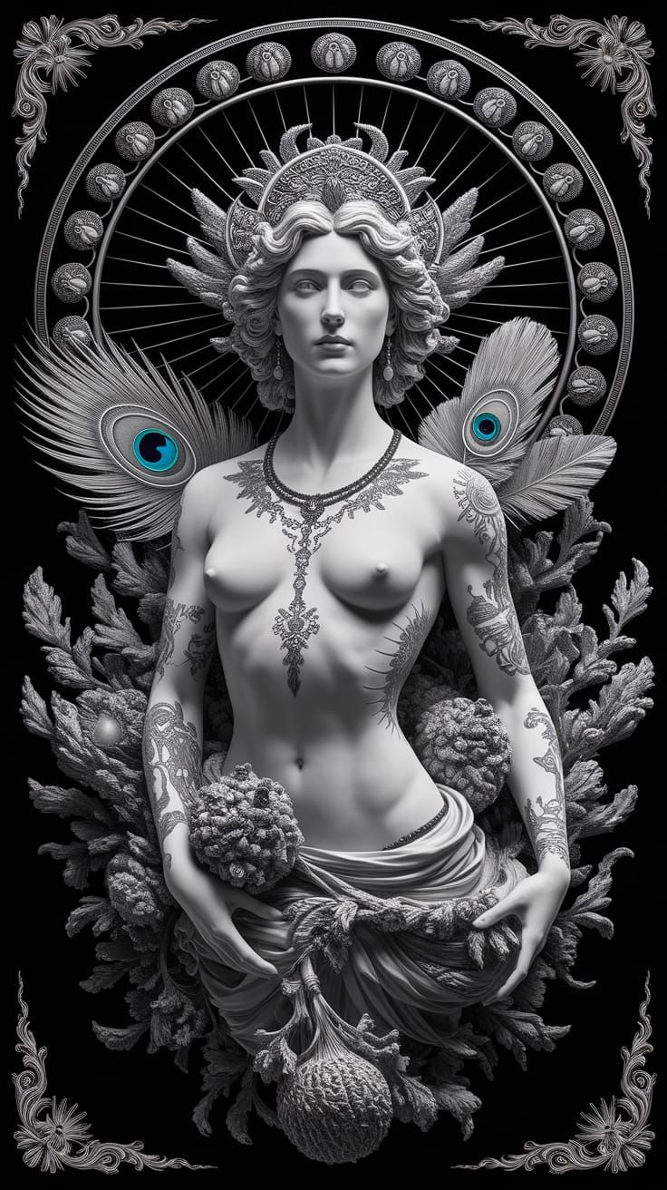 Goddess Hera in Dark Fantasy Tattoo Style