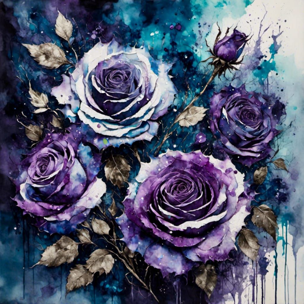 Dark Fantasy Roses in Antique Watercolor Style