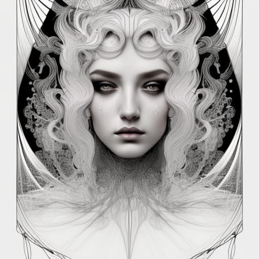 Gothic Princess Line Art Coloring Page in Zentangle Style