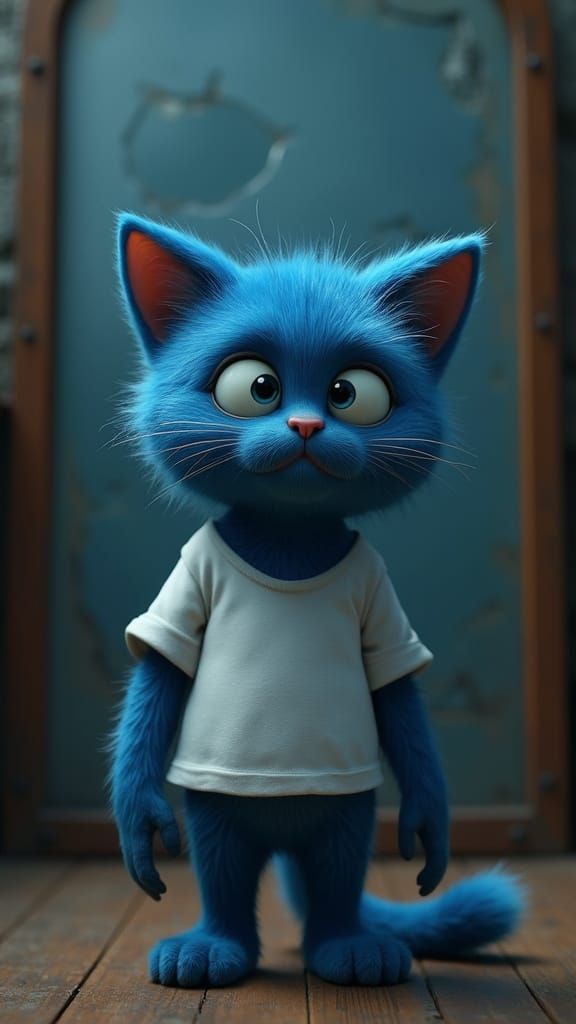 Sad Blue Cat in Dimly Lit Room