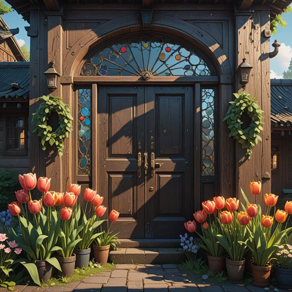 Vibrant 3D Anime Art Country House Door