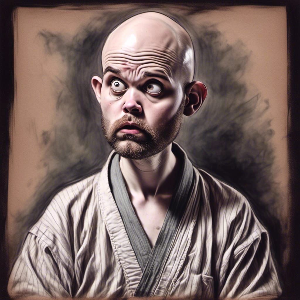 Karate Warrior in Charcoal and Pastel Etching