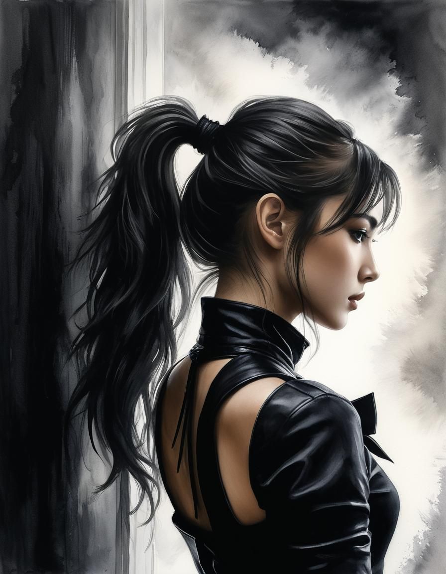 Eve from Stellar Blade in Watercolor Silhouette