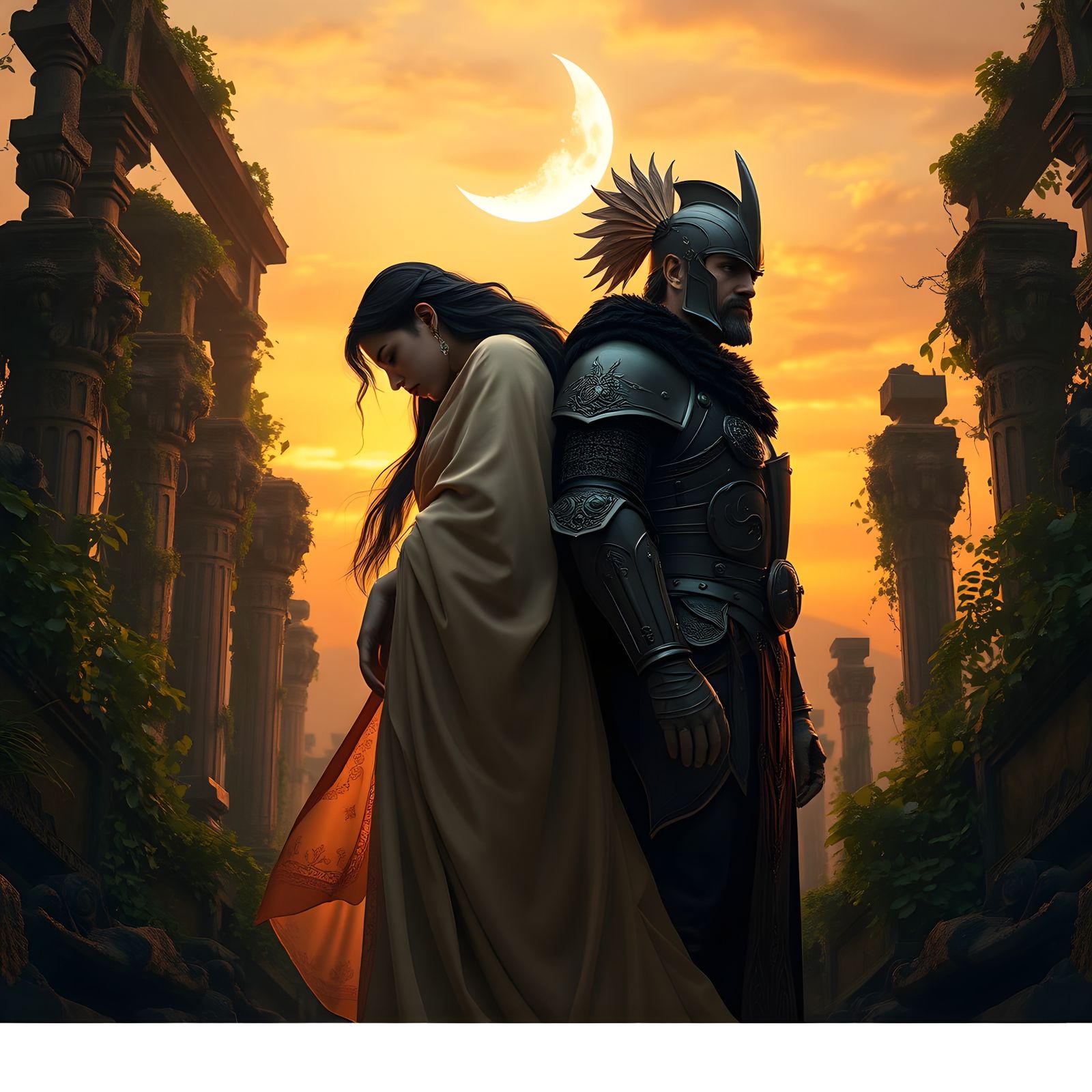 Allegorical Figures in Baroque Twilight Photograph