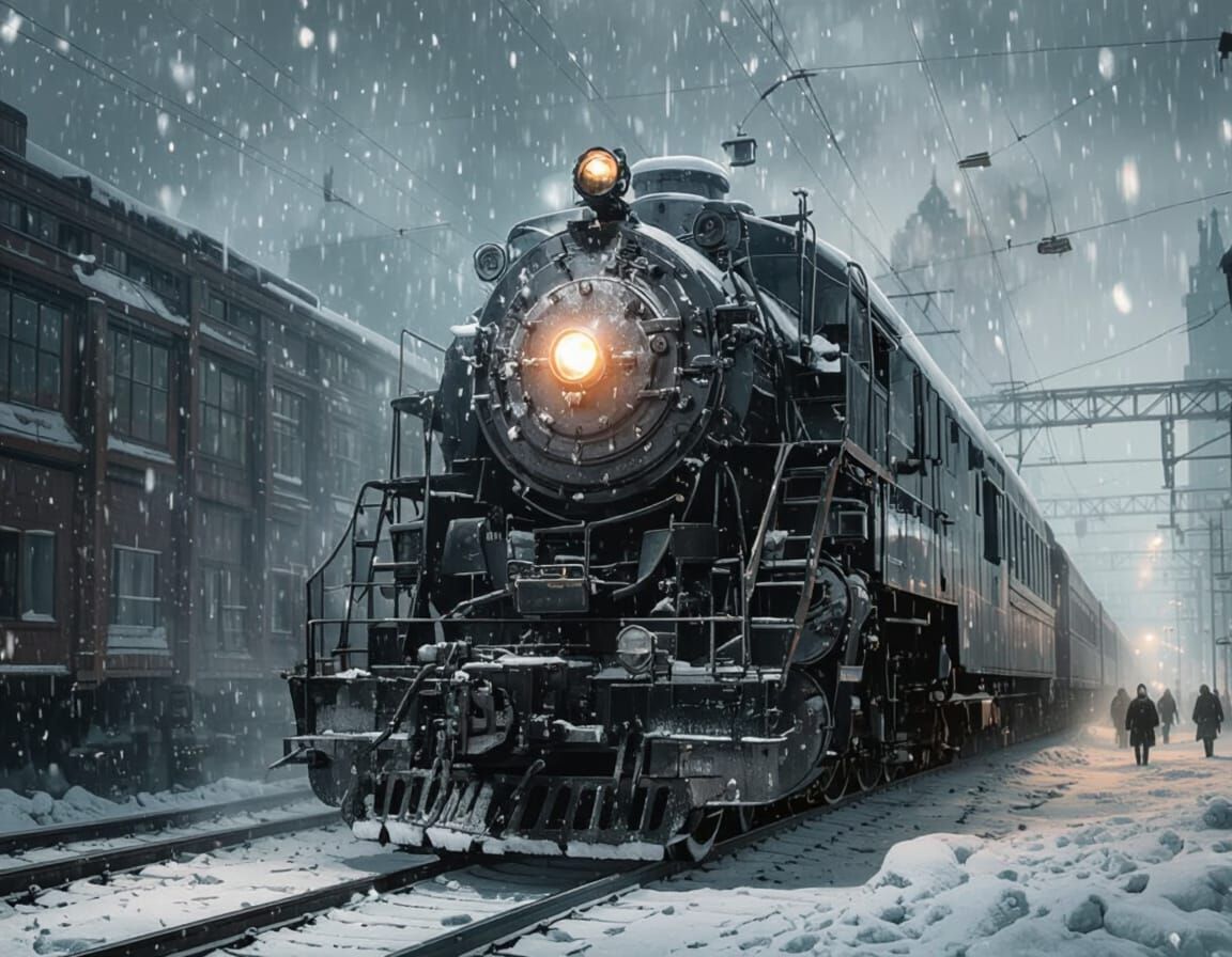 Frozen Locomotive in Russian Station Masterpiece