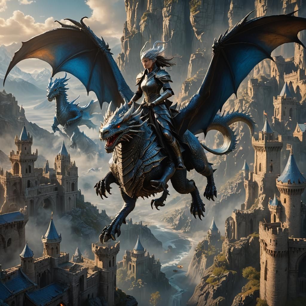 Targaryen Princess and Dragon Soaring Over Valyria