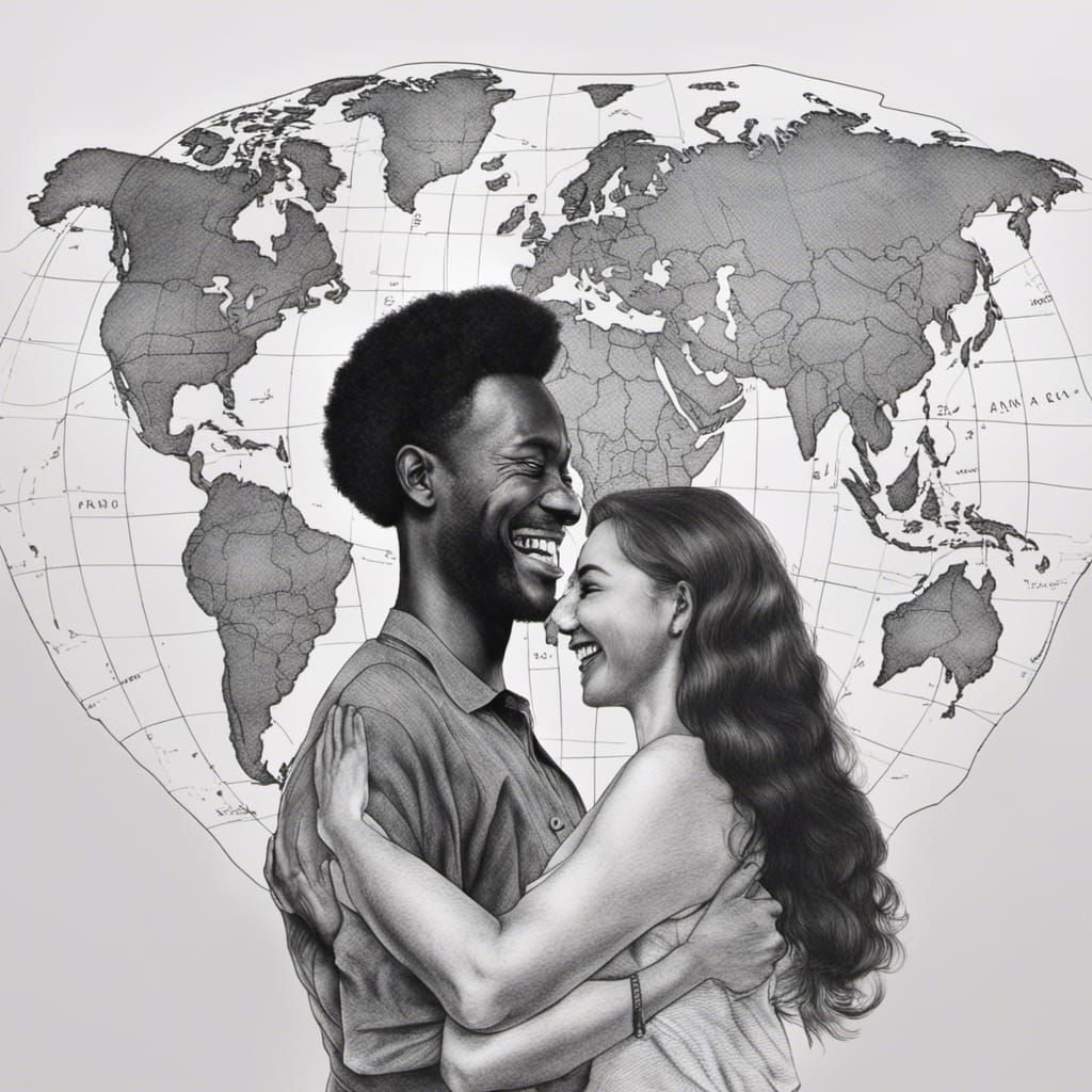 Monochromatic World Map with Embracing Figures