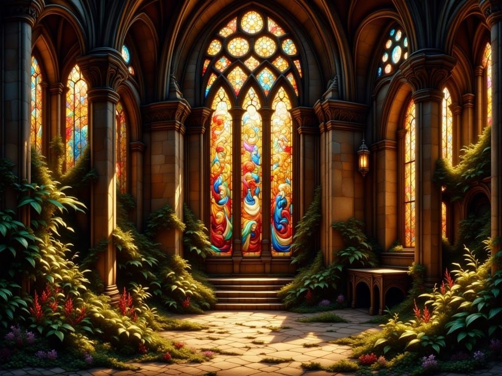 Majestic Ruined Cathedral in Golden Light