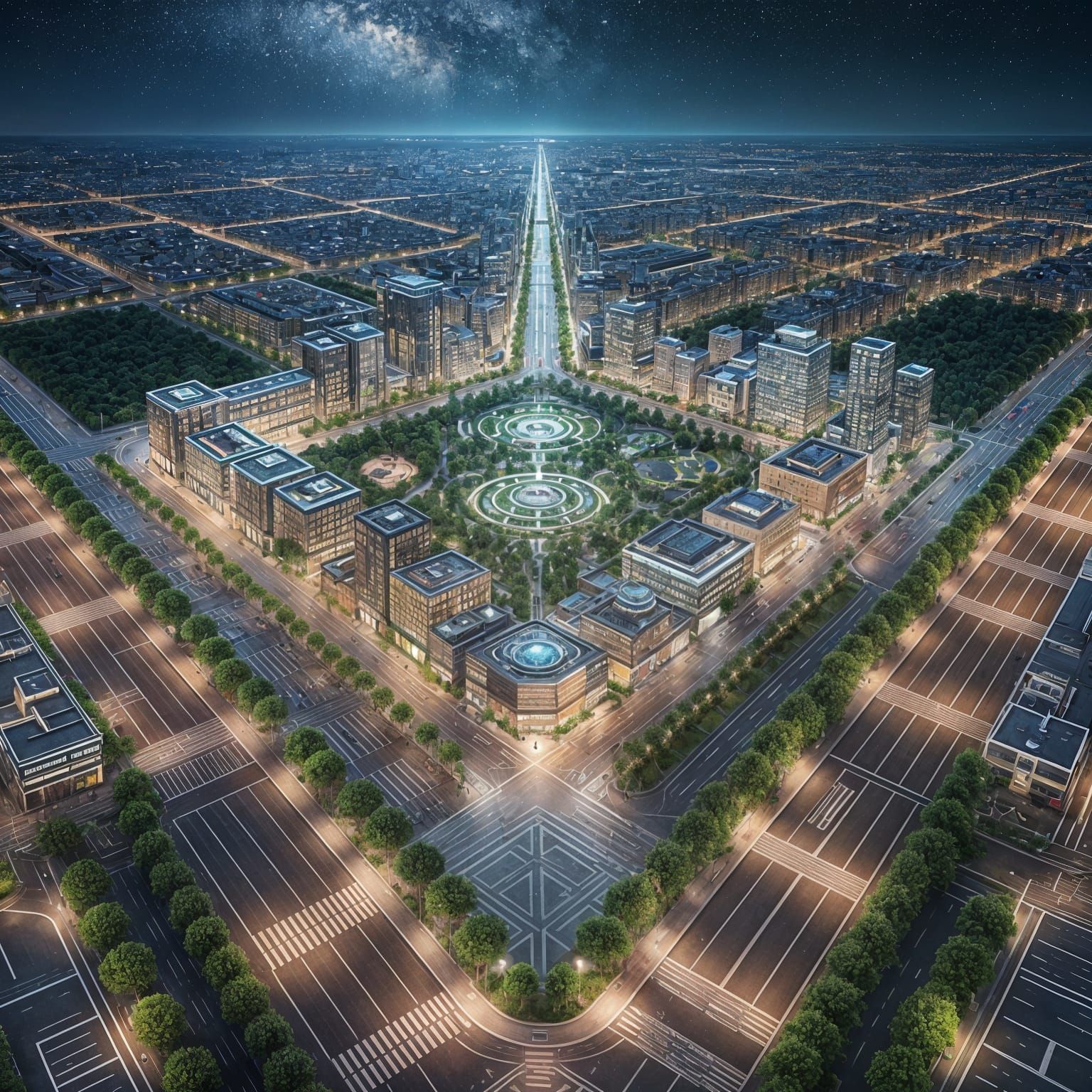 Future City Isle Under Starlit Night Sky