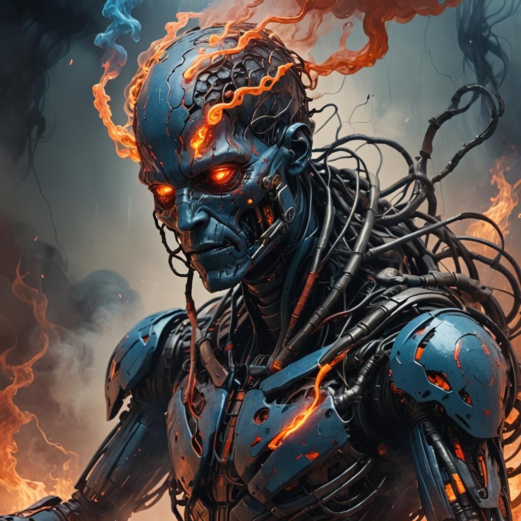 Sci-Fi Humanoid Concept Art with Smoke