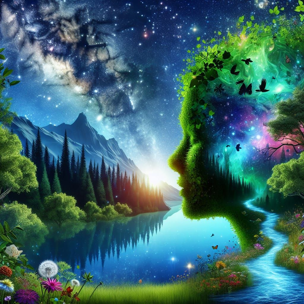 Surreal Forest Head Silhouette Digital Painting