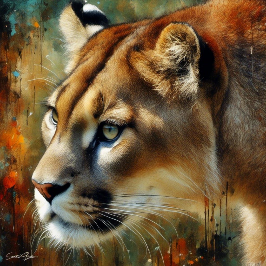 Cougar Leaping: Dynamic Wildlife Art