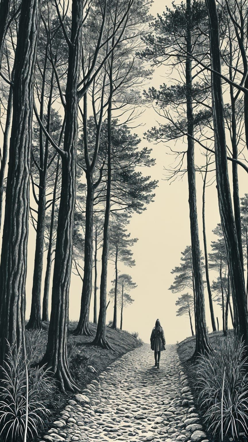 Eerie Forest Figure in Dark Surrealism Style