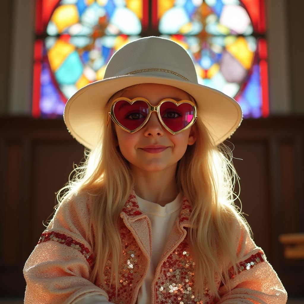 Ethereal Wrestler Girl in Vibrant Church