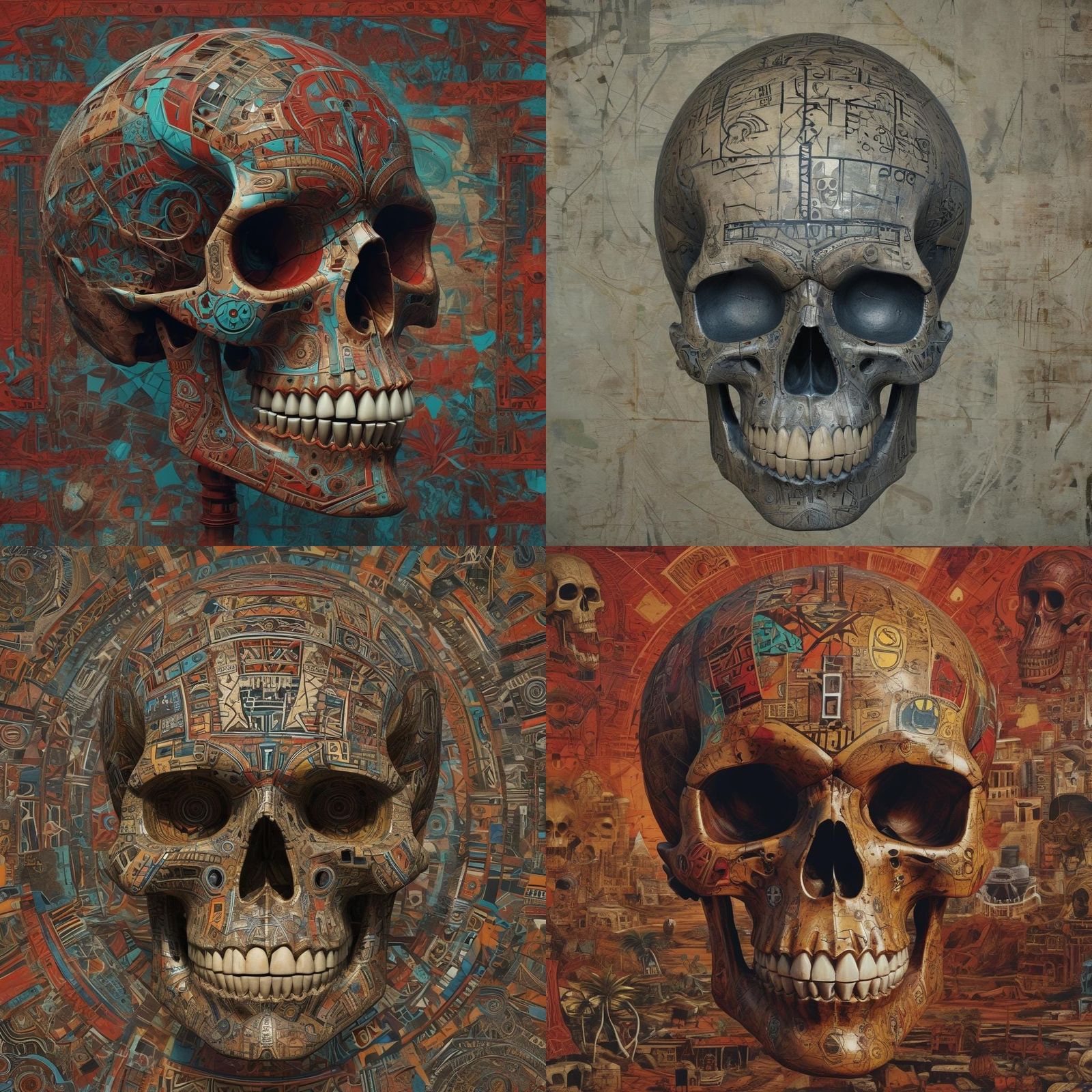 Giant Skull with African Symbolism in Cubist Style