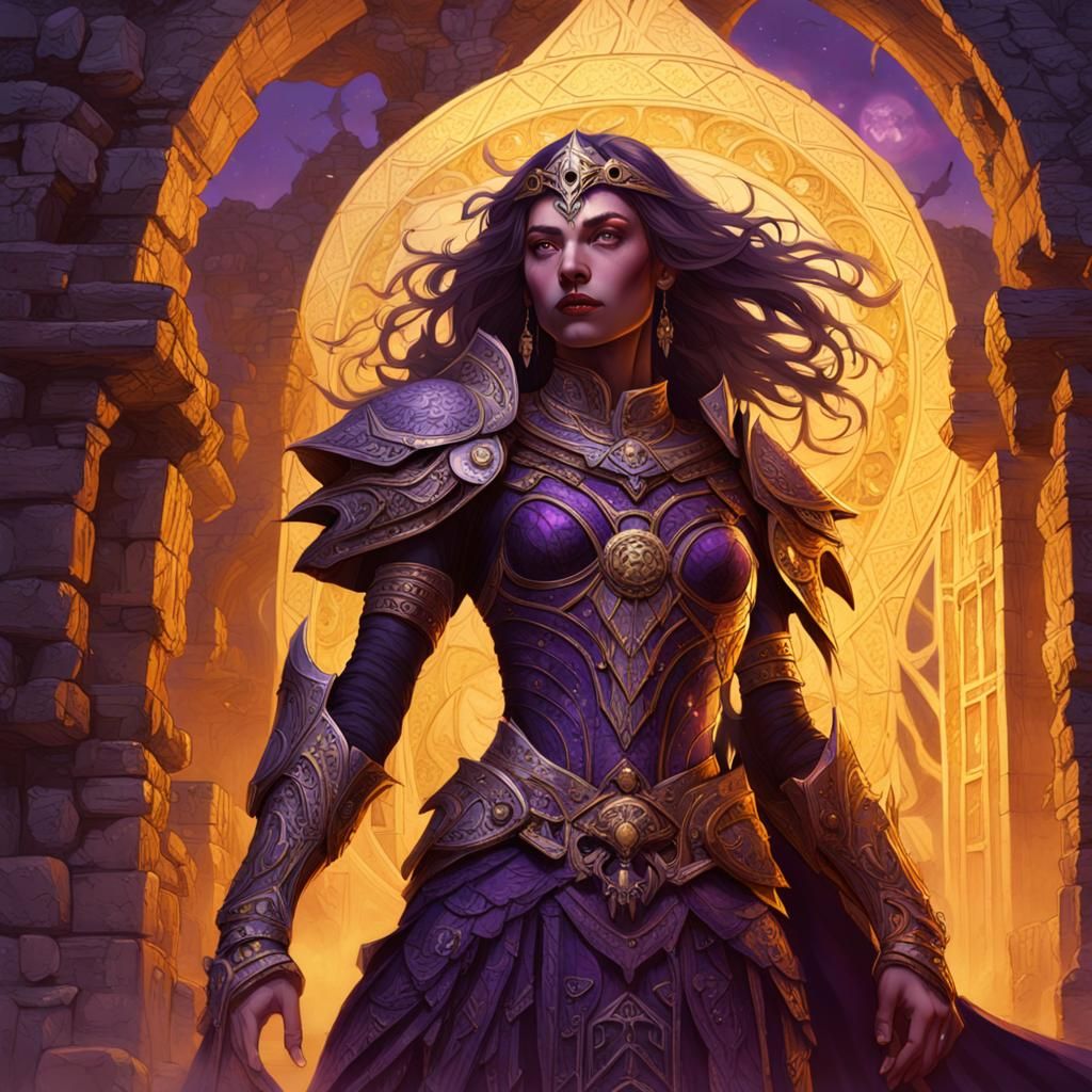 Aasimar Sorceress in Ruby Realm, Art Nouveau Style