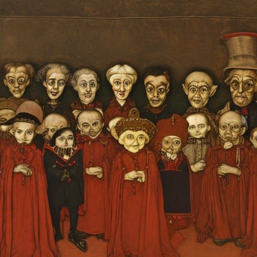 Vampire Puppets Club Meeting in Naive Art Style