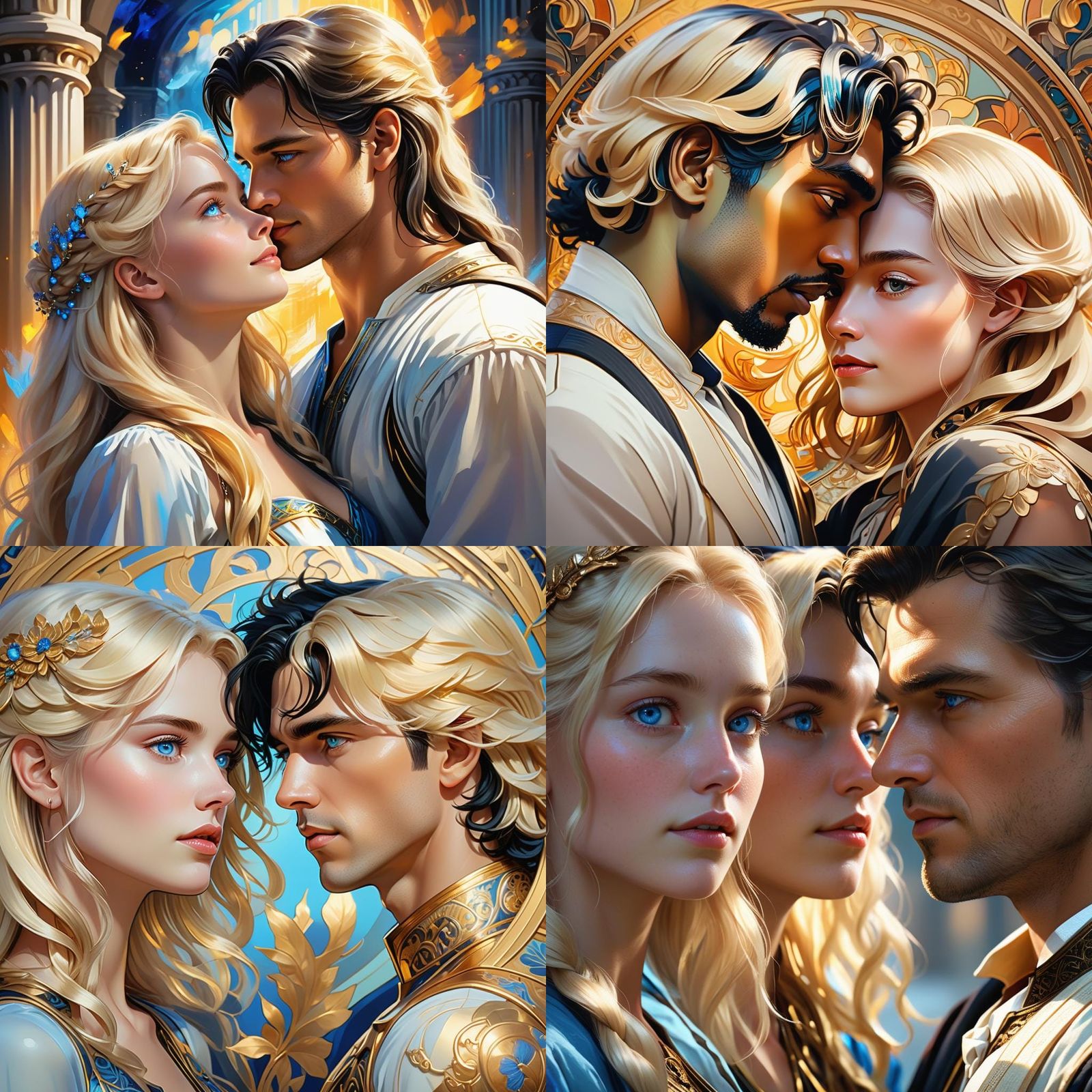 Detailed Portrait of a Blonde Woman and Dark-Haired Man