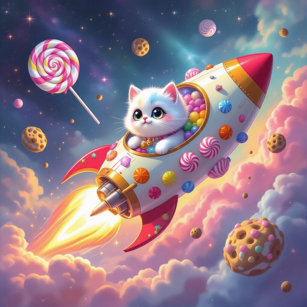 Candy Rocket Soaring Through Stardust Galaxy