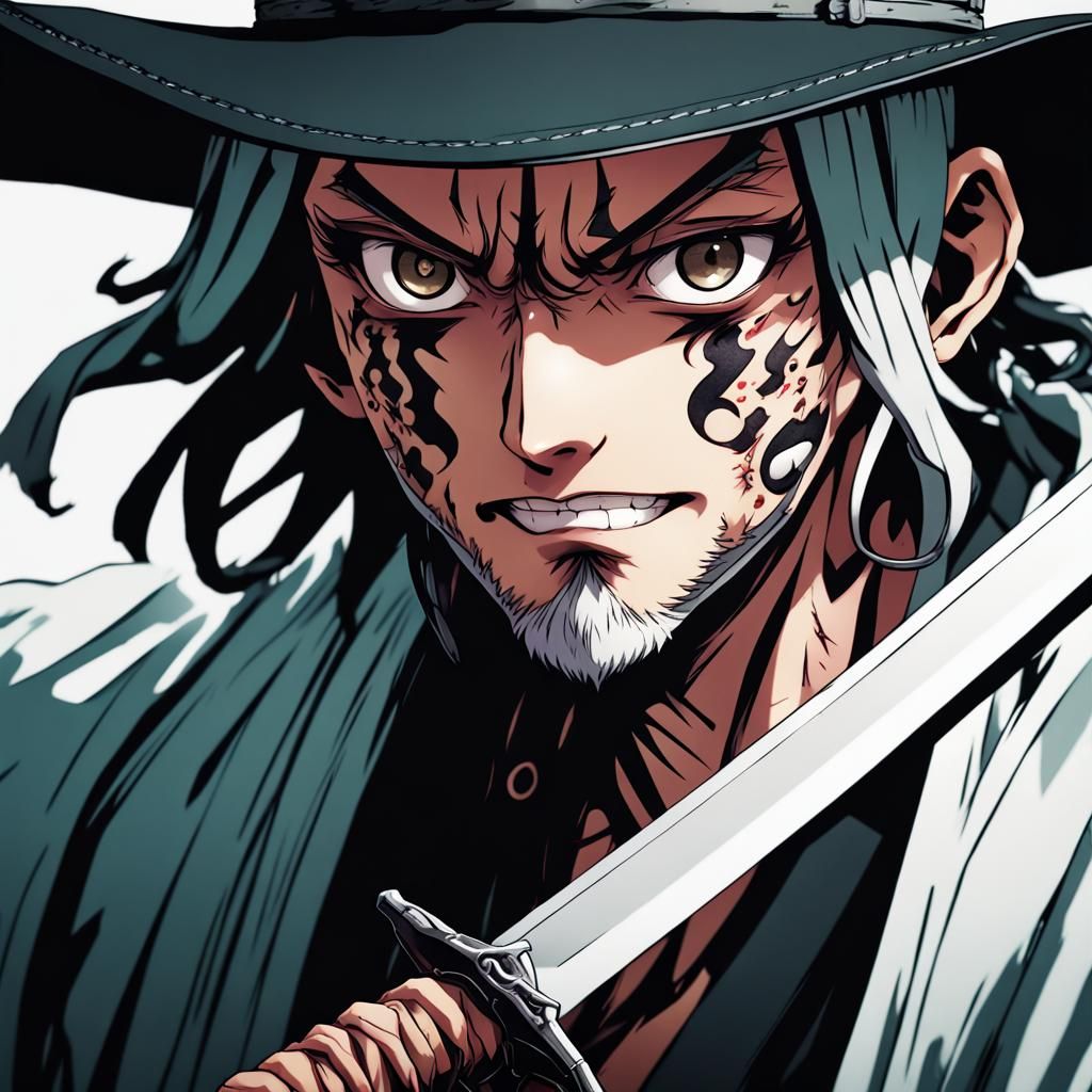 Anime Demon Slayer with Sword in Manga Style