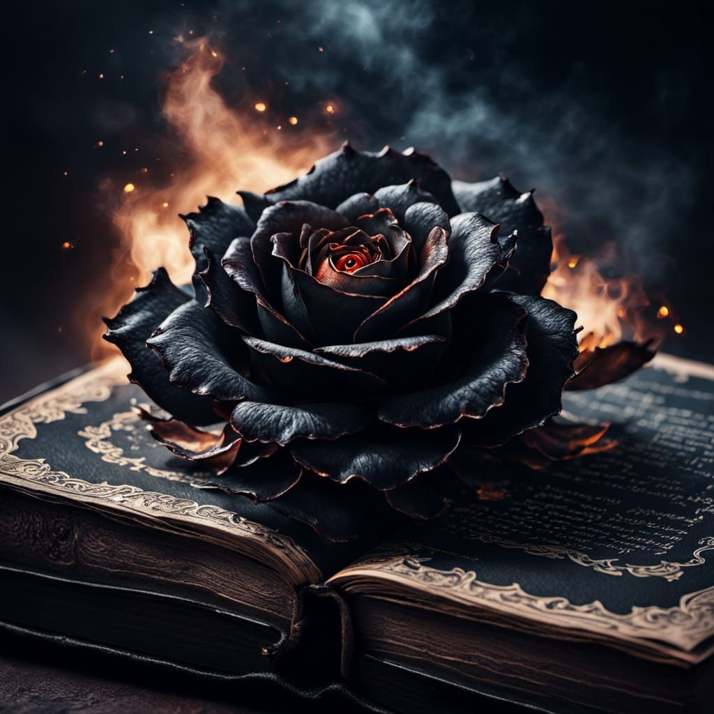 Gothic Black Rose Blooms on Ancient Leather Tome