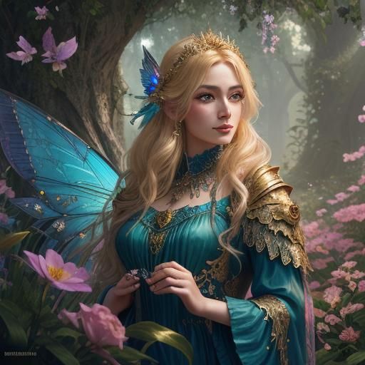 A captivating 12K 3D hyper-realistic image showcasing a stunning and graceful Aria fairy with dark fantasy elements. Ado...