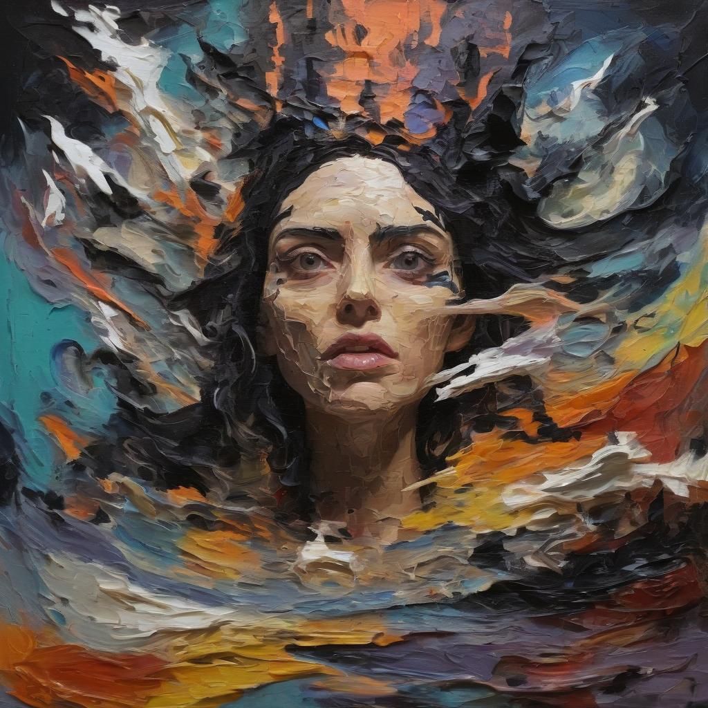 Surreal Witch in Glitchy Impressionistic Oil Painting