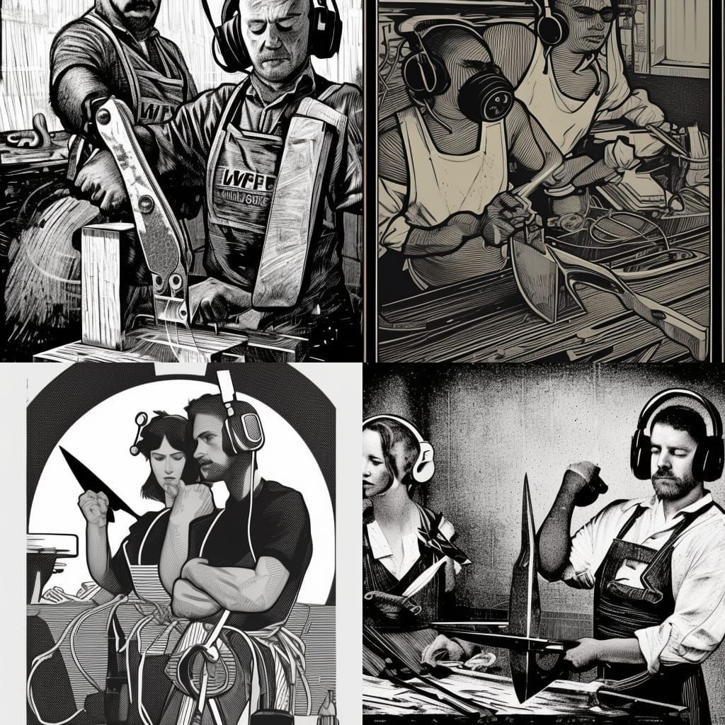 Forging Scissors: Black and White Linocut