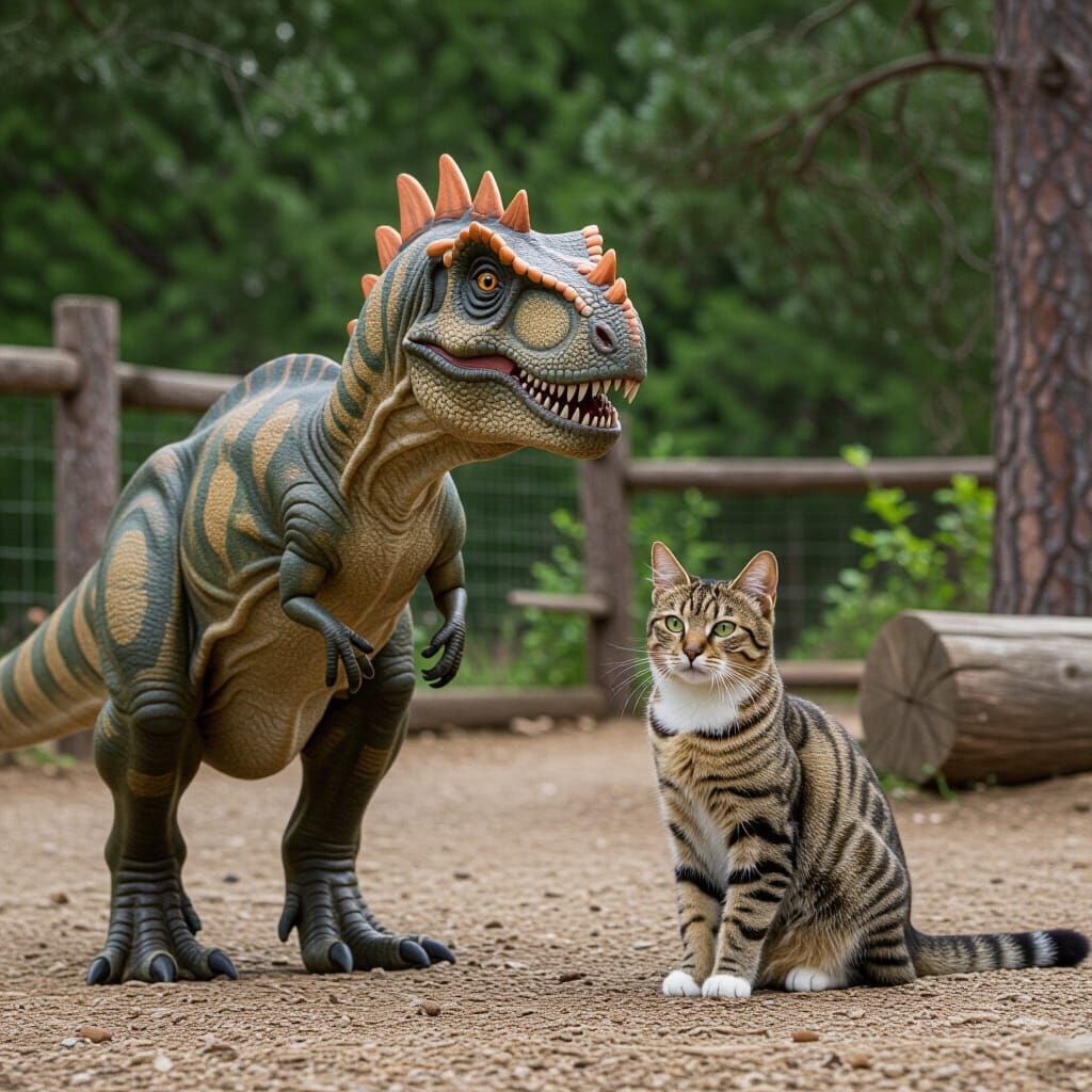 Dinosaur and Cat Companionship