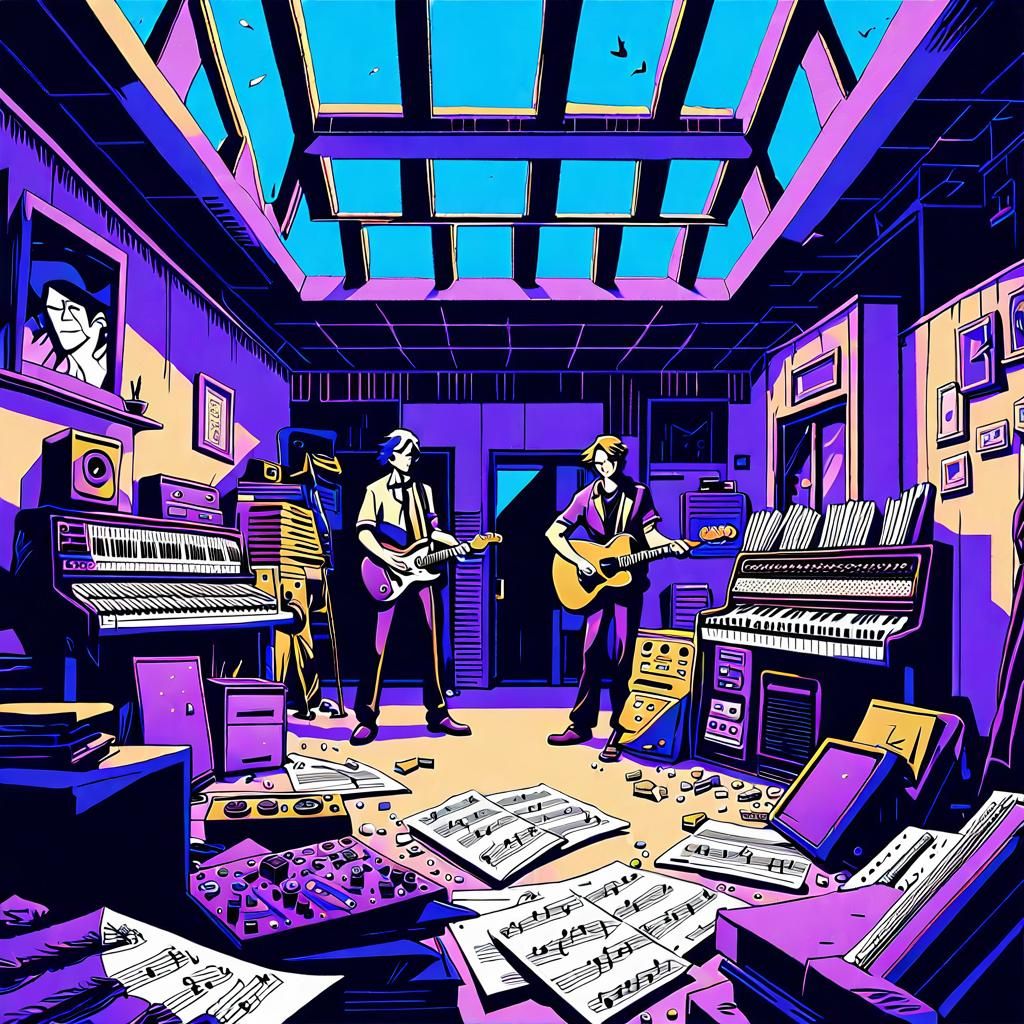 Anime-Style Rock Band Rehearsal in Music Room