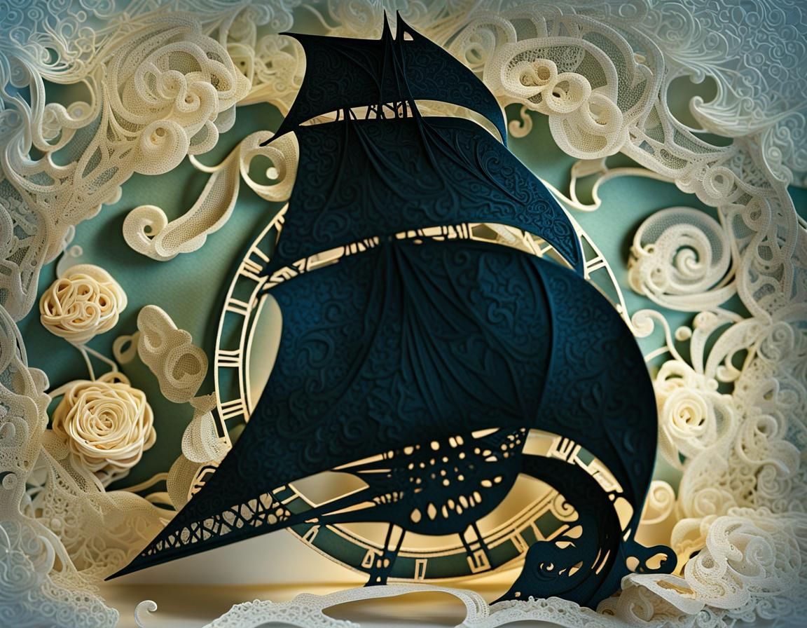 Fairy Sailing on Ornate Paper Cutout Card