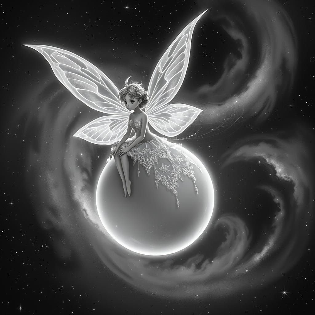 Ethereal Fairy in Star-Lit Realm with Iridescent Colors