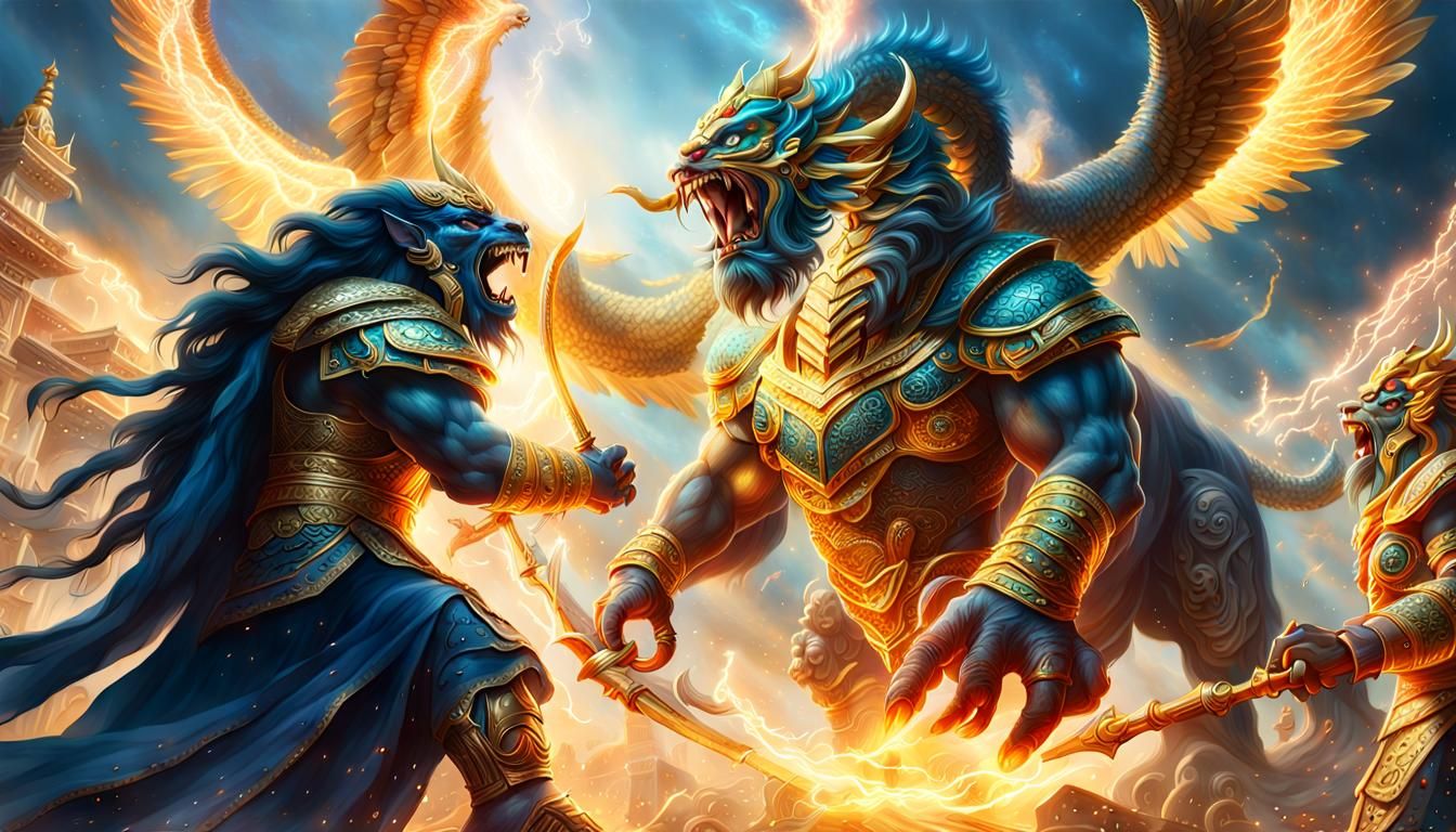 Epic Battle of Gods: Hyperrealistic Digital Art