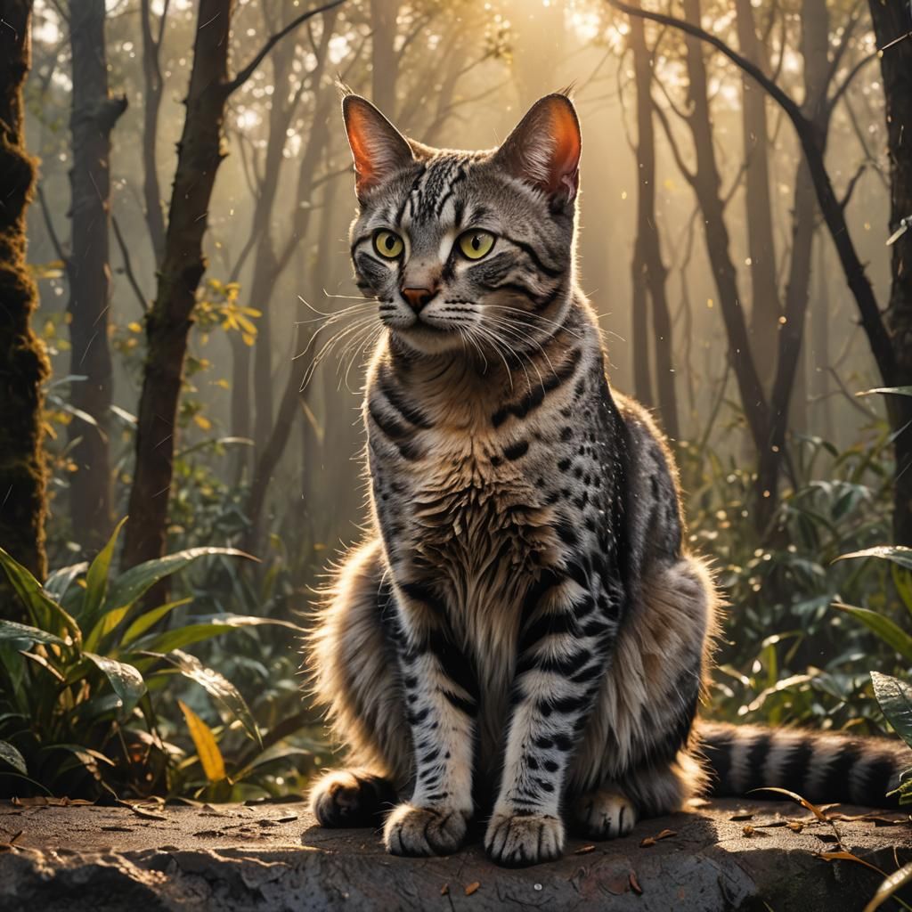 Egyptian Mau Cat in Forest, Digital Art