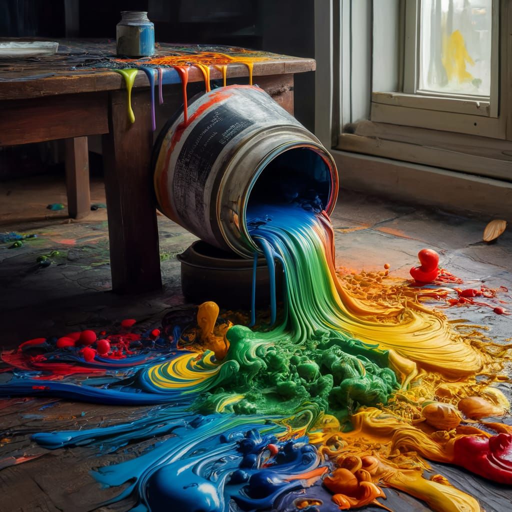 Colorful Waterfall Spill: Expressionistic Ink Painting