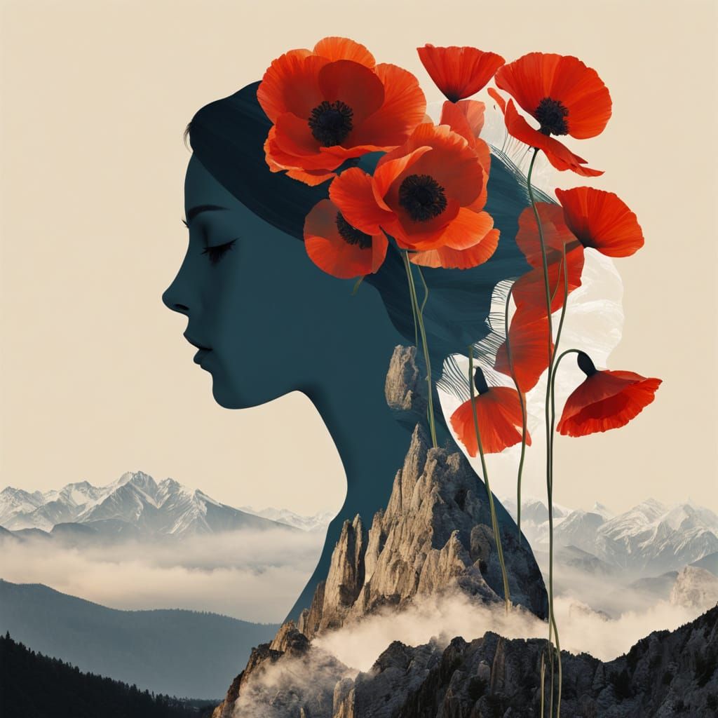 Surreal Silhouette Against a Vibrant Poppy Landscape