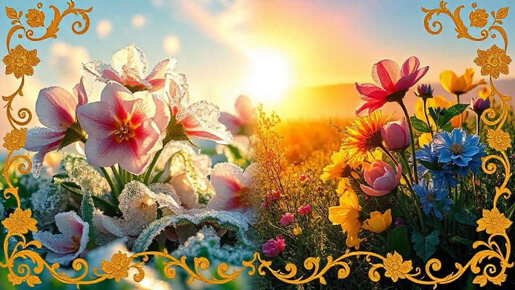 Magical Spring Border in Vibrant, Dreamlike Style