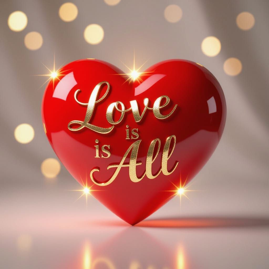 Vibrant Red Heart With Golden "LOVE IS ALL" Script