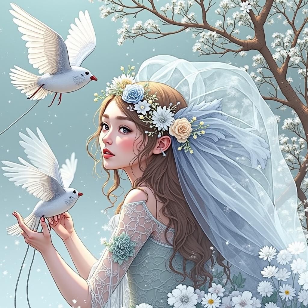 Figure in Mint Green Landscape, Digital Art