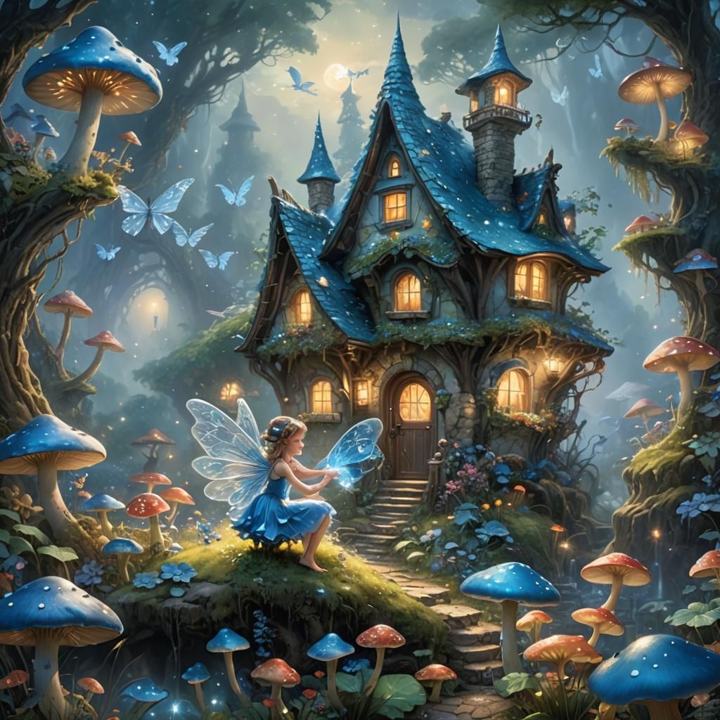 Enchanted Blue Fairy Home in Magical Forest