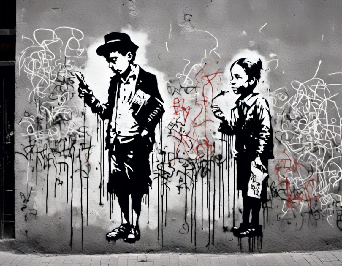 Black and White Graffiti Self-Portrait in Neo-Expressionism