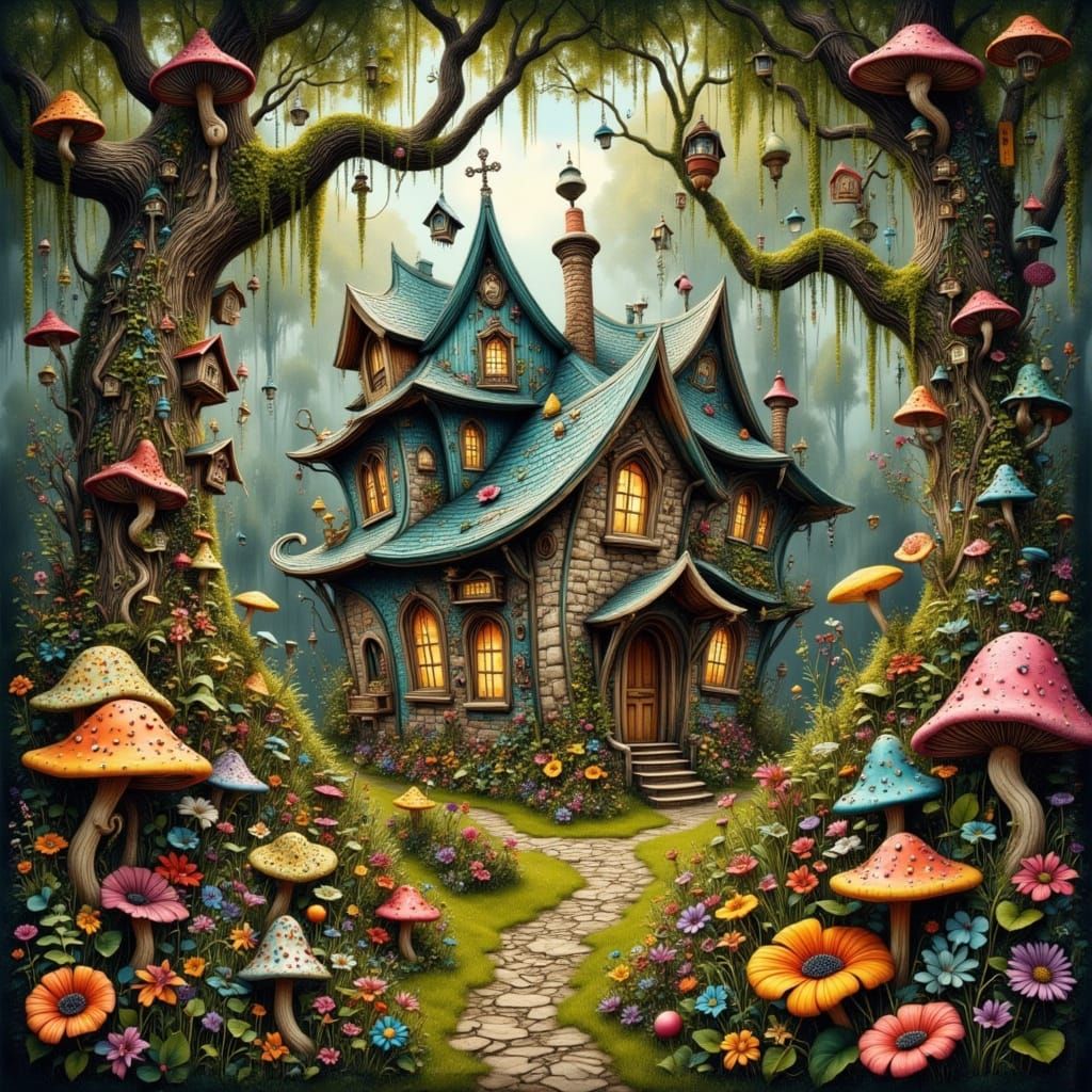 Enchanted Fern Forest Village in Tim Burton Style