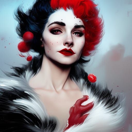 Young Cruella De Vil Portrait in Hyperdetailed Style