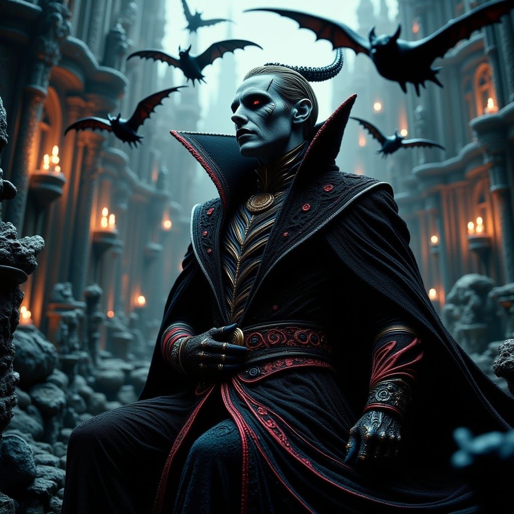 Mysterious Vampire in Victorian-Era Attire, with Swirling Da...