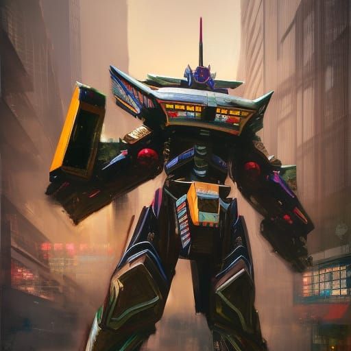 Hyperdetailed Megazord in City, Digital Painting