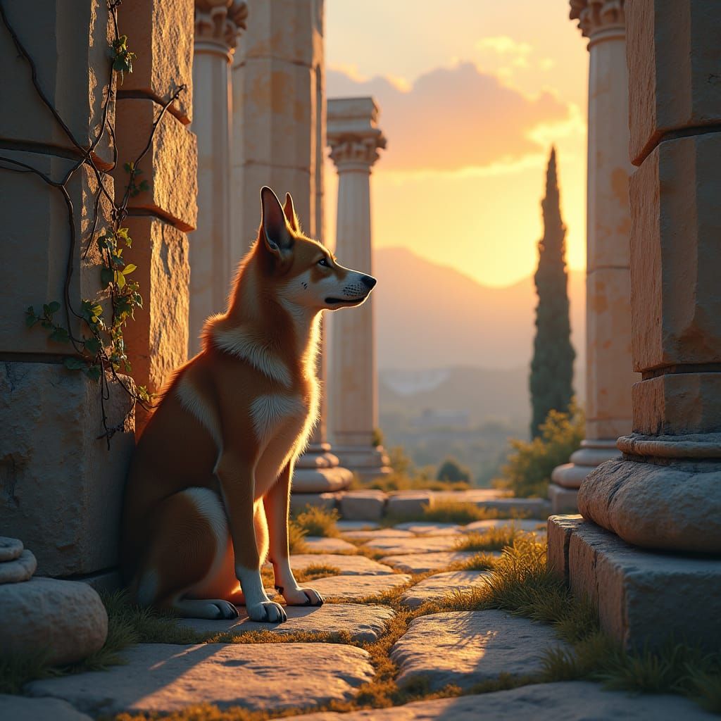 Contemplative Canine Philosopher in Ancient Greece