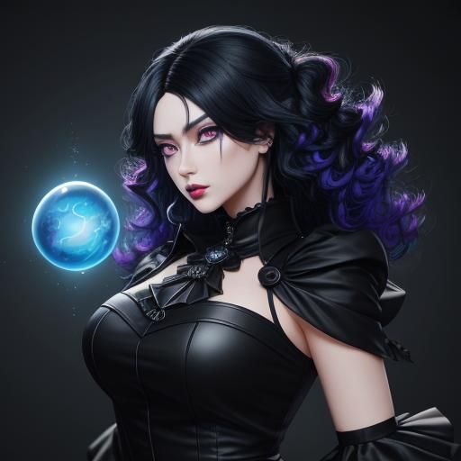 Anime Goth Girl with Blue Hair, Digital Art