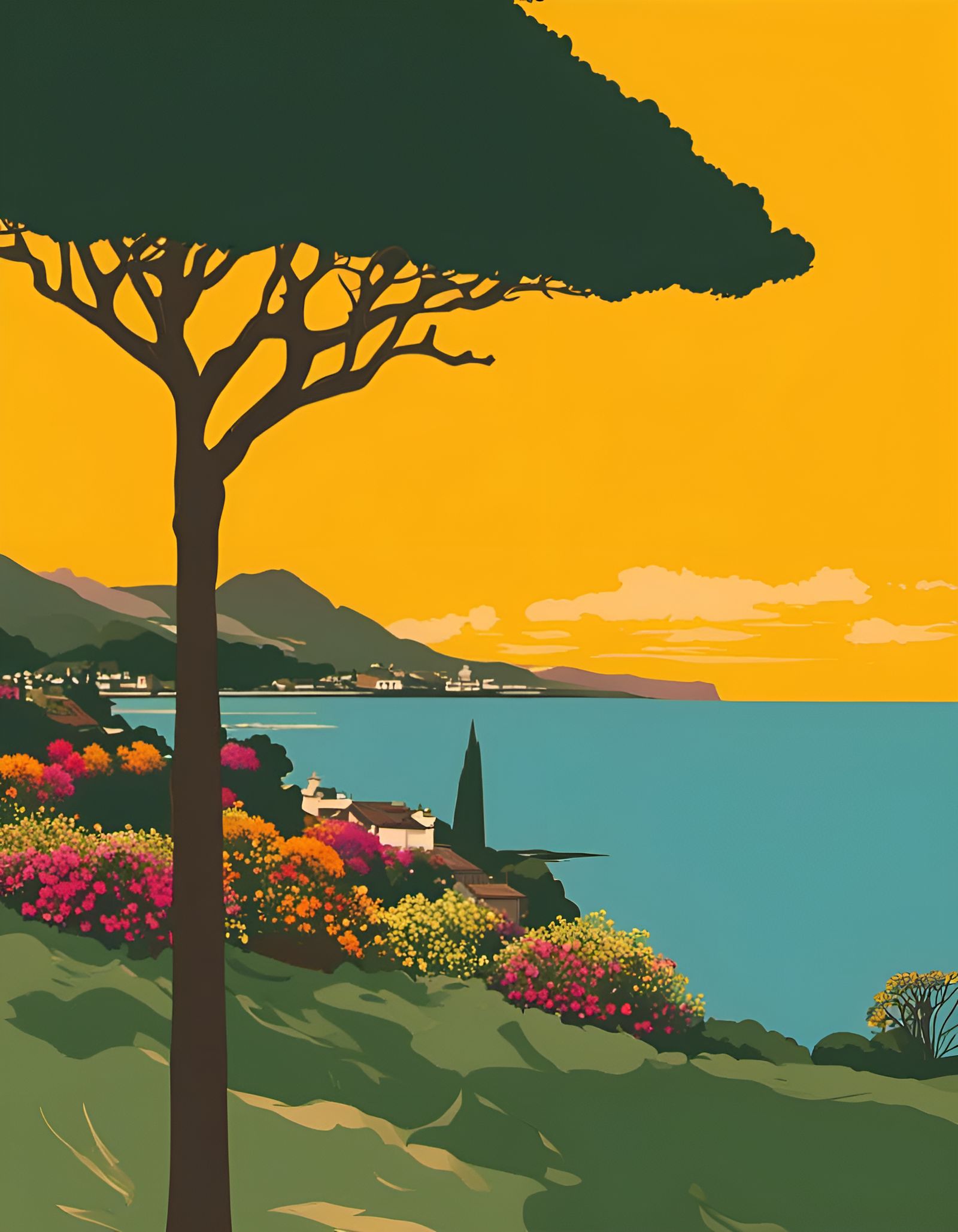 Retro Poster Art of Amalfi Coastline
