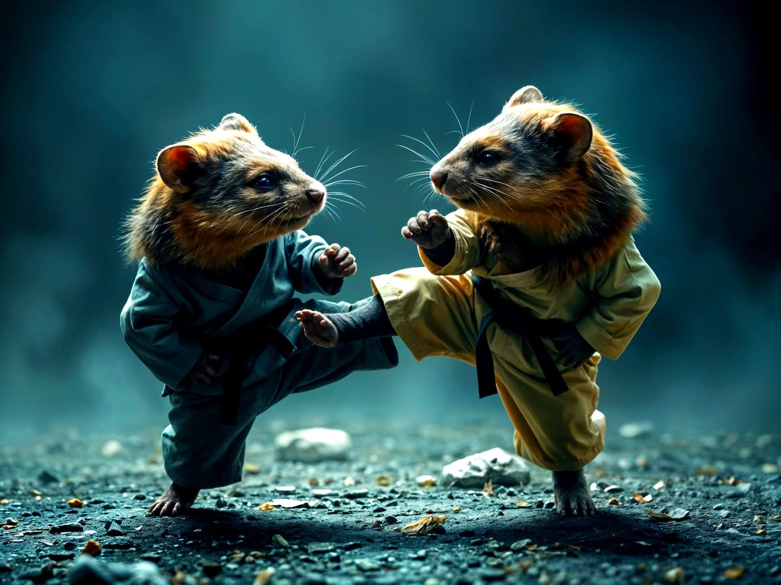Wombats in Karate Gear Fighting in Apocalyptic Setting