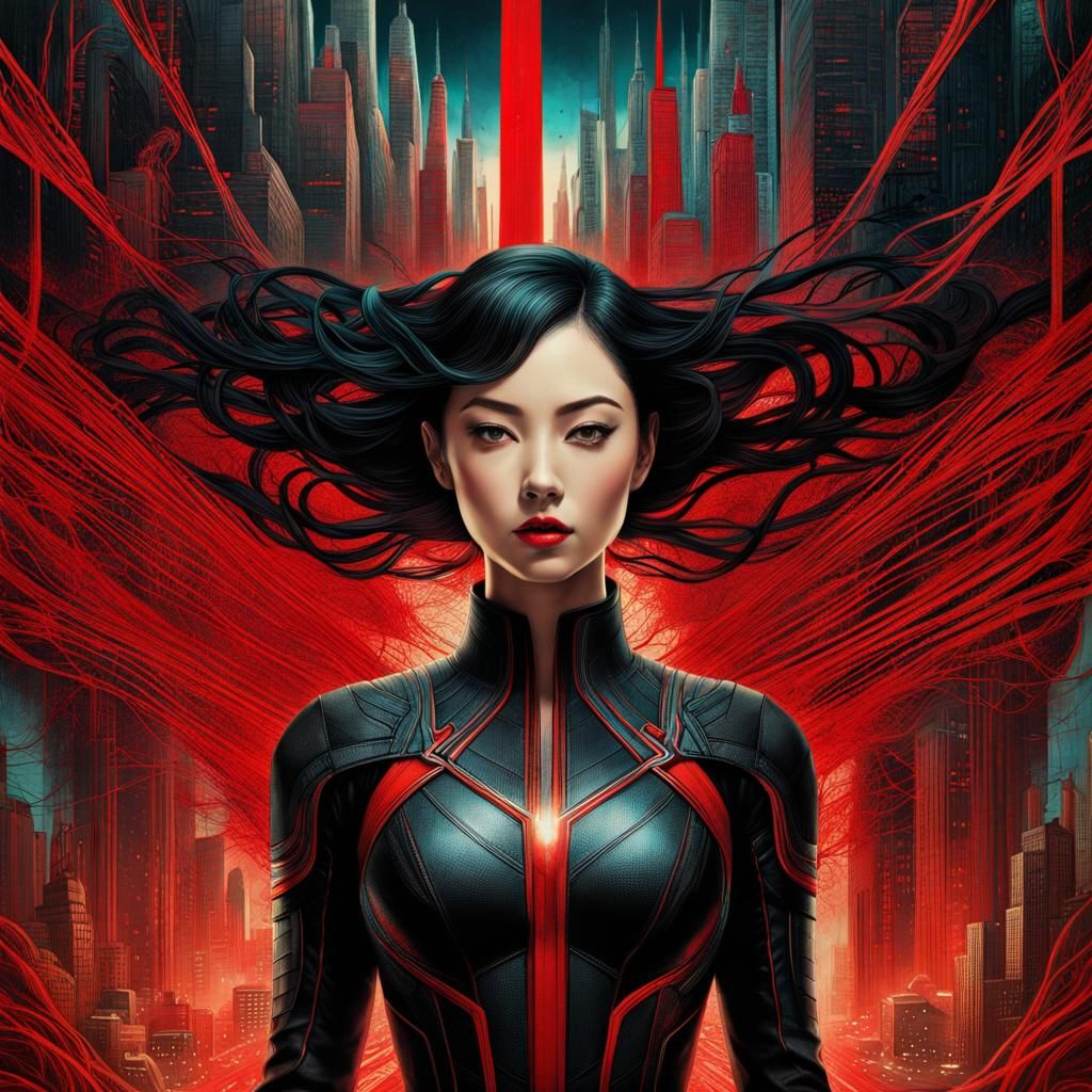 Surreal Industrial Portrait in Red and Black